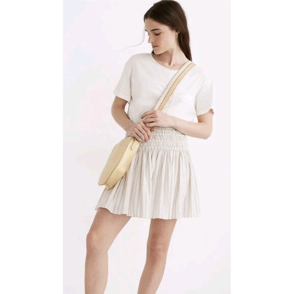 New Women's MADEWELL Smocked Mini Skirt Striped Beige Boho Lightweight Sz XS
